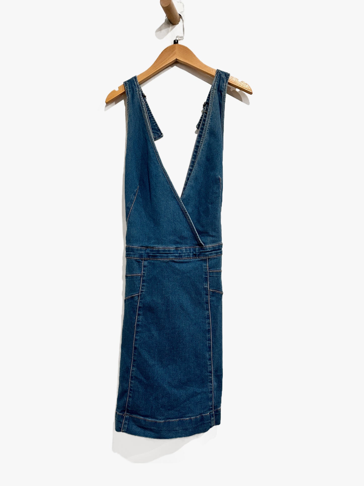 Free People Denim Mini Pinafore Dress - Small
