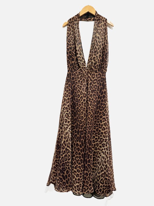 Andrea Behar Vintage Leopard Print Halter Maci Dress - Medium