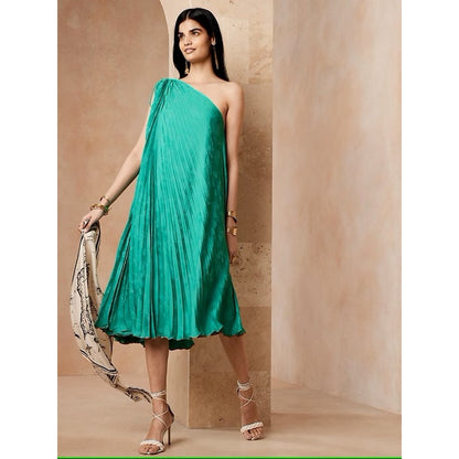 Banana Republic Green One Shoulder Midi Dress - Large