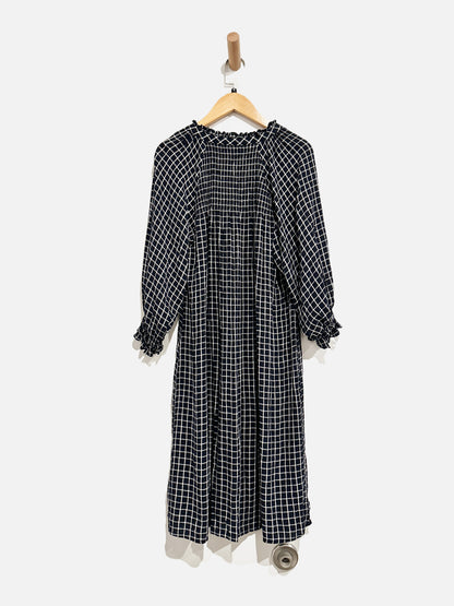 Anthropologie Maeve Navy and White Plaid Shirt Dress - XS