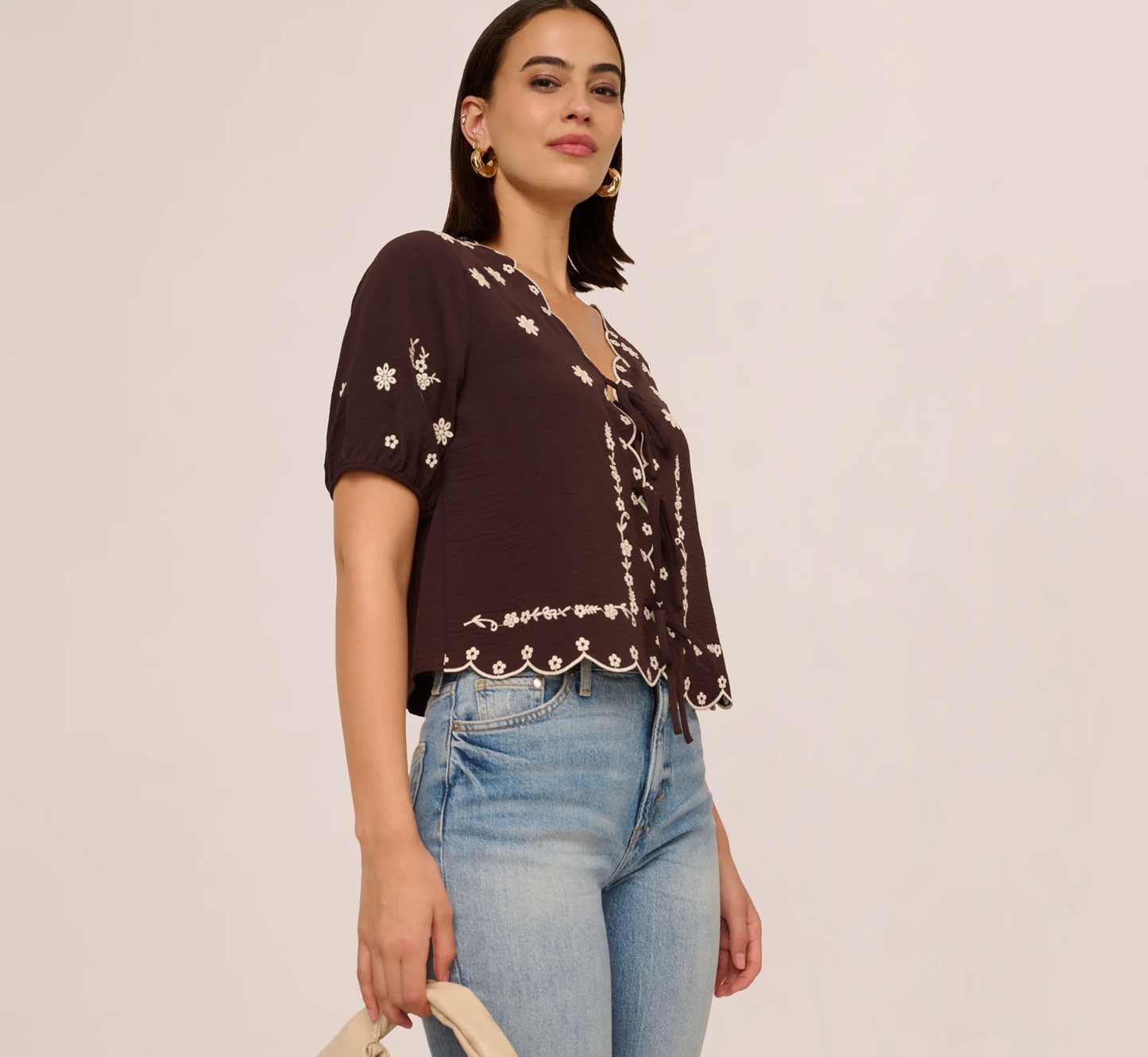 Adrianna Papell Brown Embroidered Vest