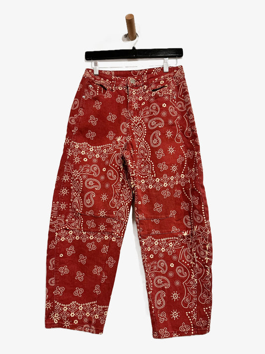 Red Paisley Print Barrel Roll Pants - Small