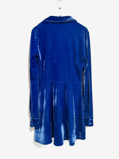 Urban Outfitters NWT Nellie Ruched Velvet Shirt Dress in Blue - Small