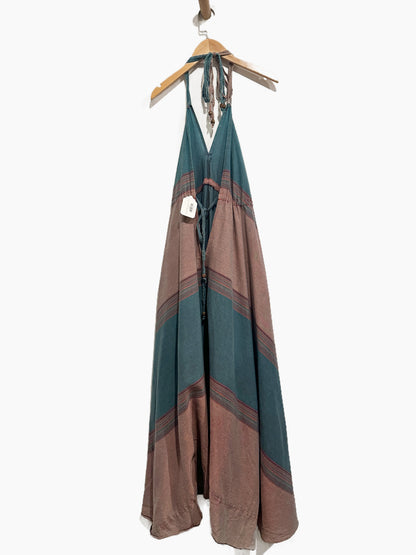 Blue & Red Cotton Maxi Dress