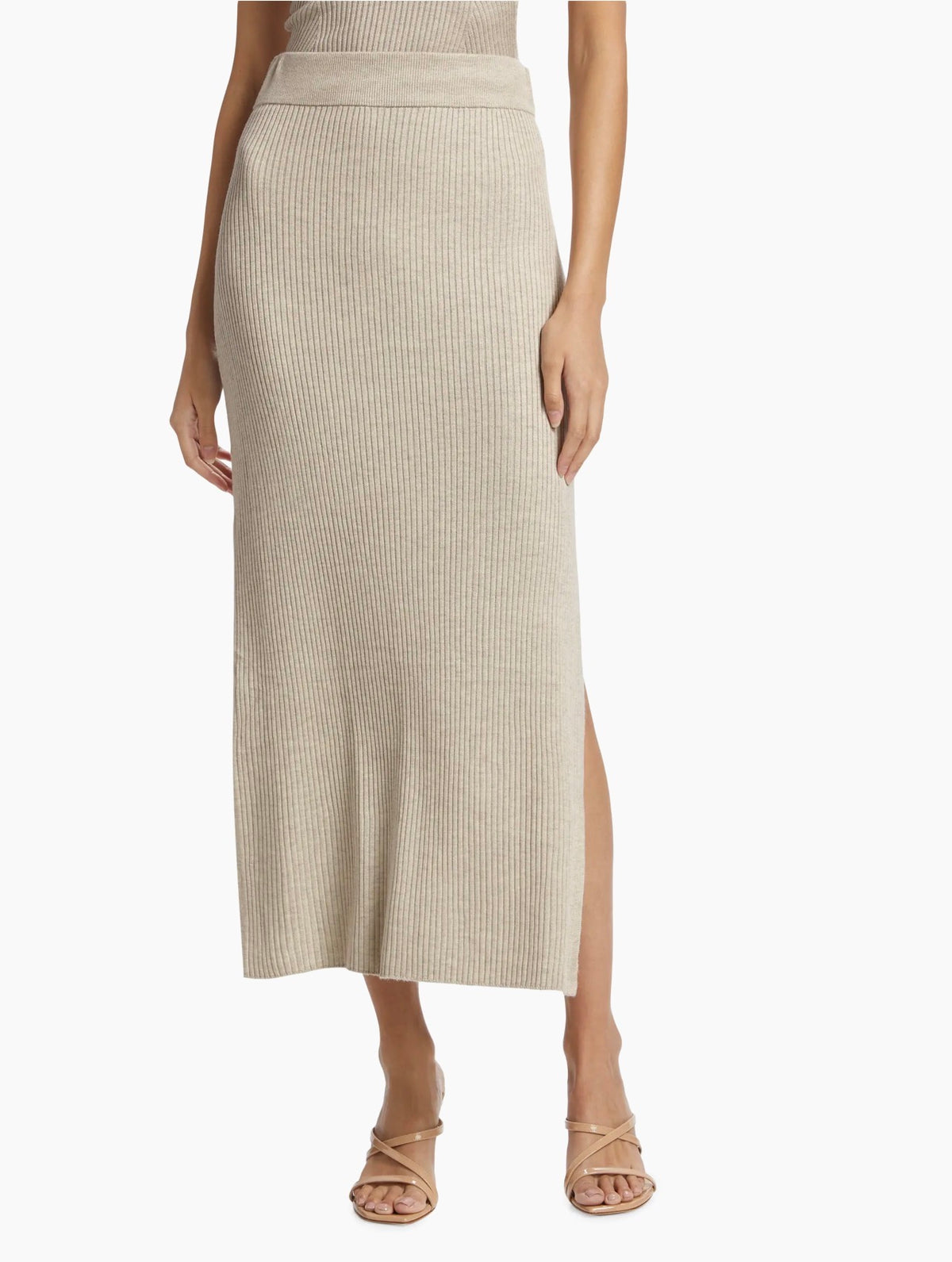 Splendid Georgie Rib-Knit Midi Skirt in Oat Heather - Medium
