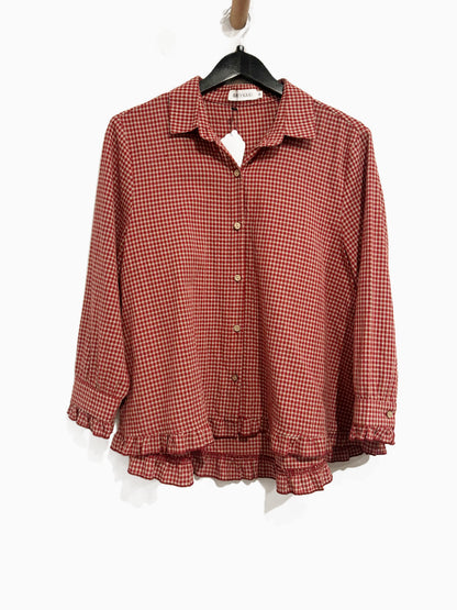 Buykud Red Gingham Linen Blend Button Down - Medium