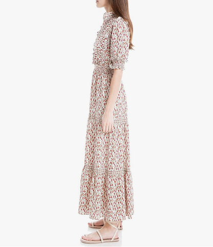 Max Studio White w/Red Flower Tiered Maxi Dress - Medium