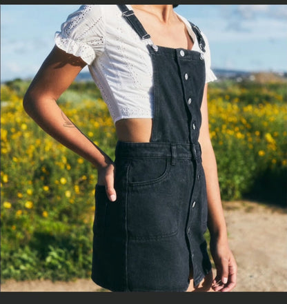 Pacsun Black Denim Overall Dress - Small