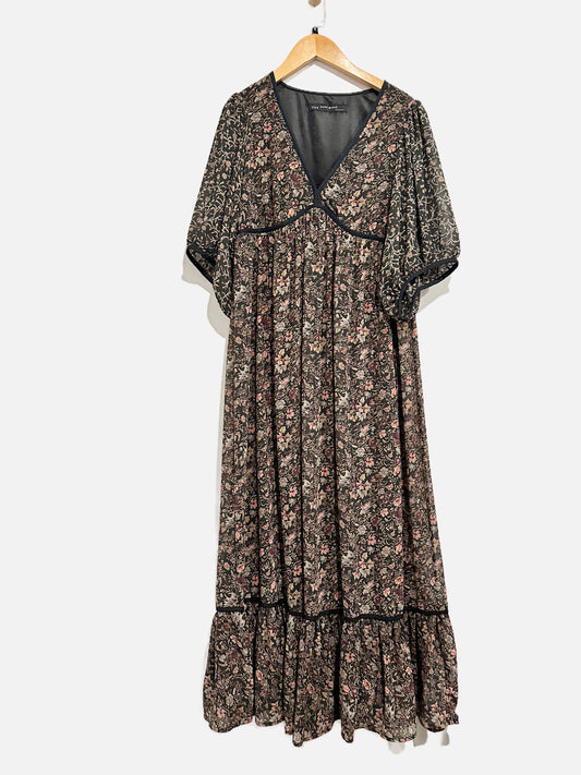 Zara Black Floral Maxi Dress - Small