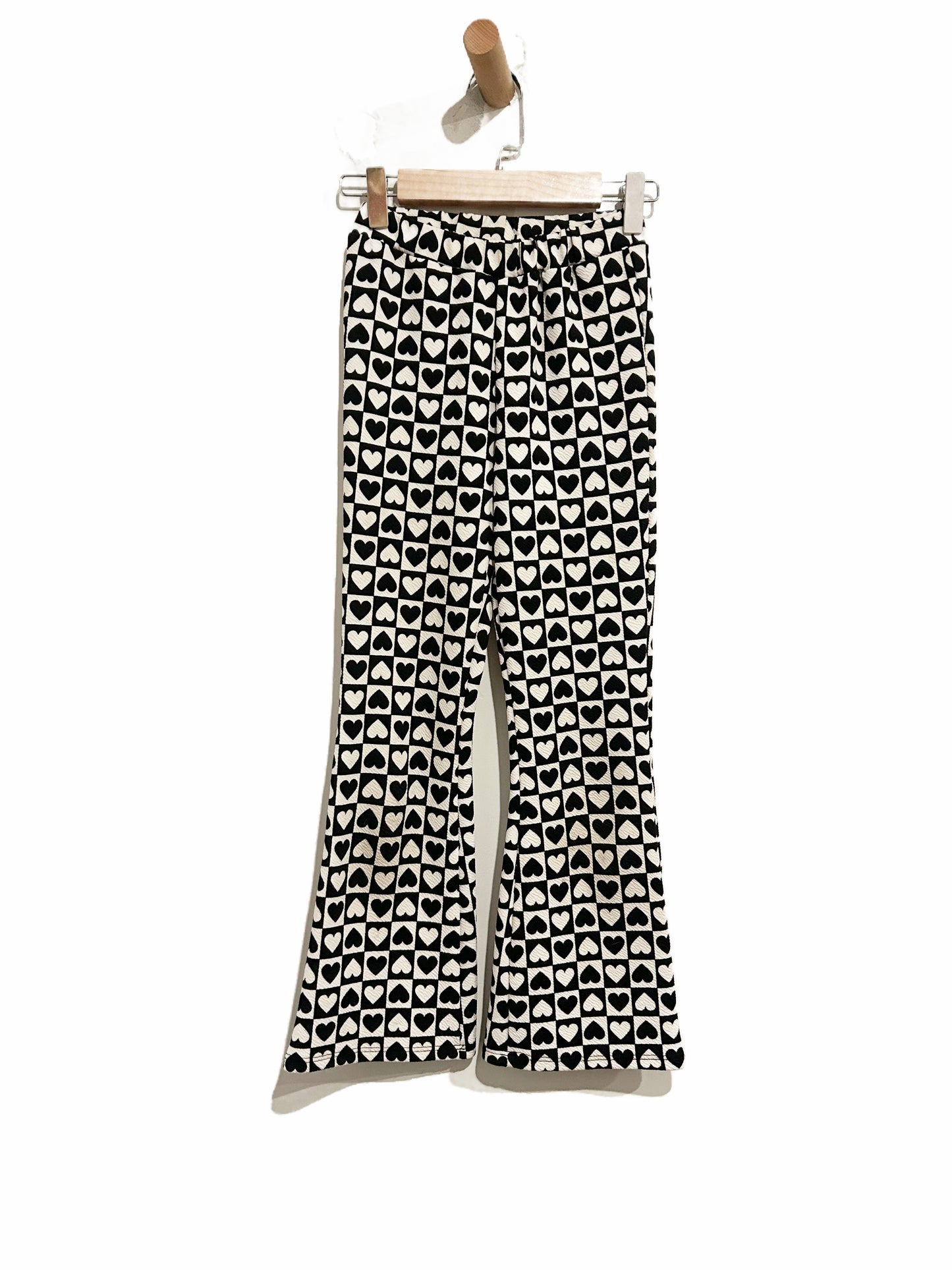 Dream Girl Black and White Heart Flare Pants - 7