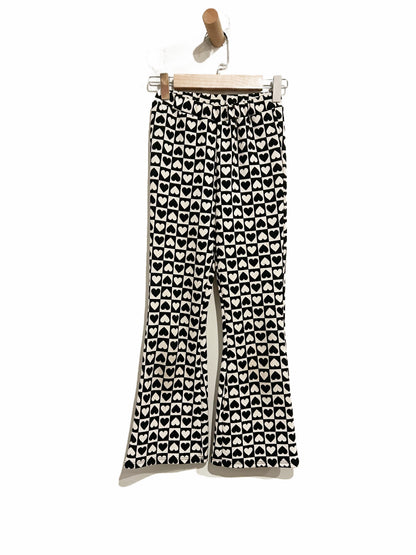 Dream Girl Black and White Heart Flare Pants - 7