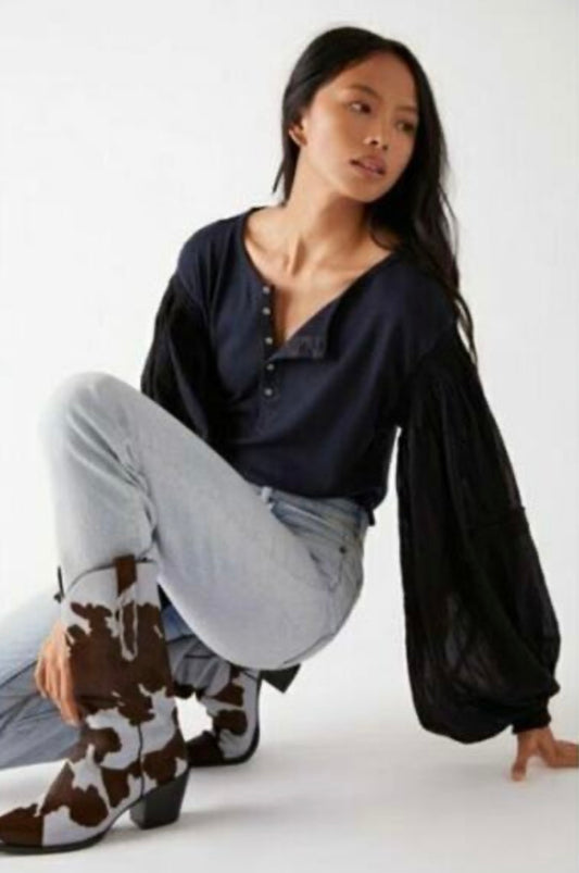 Free People Magic Henley Balloon Sleeve Top - Large