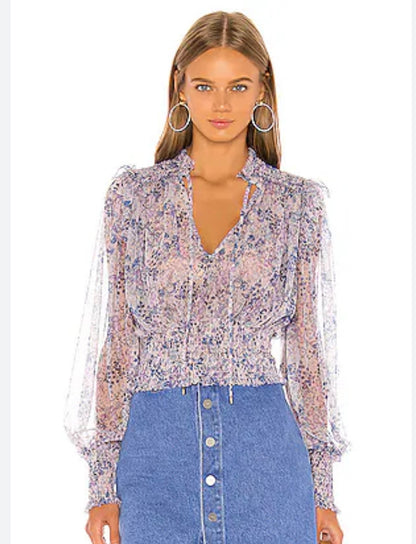 Free People Twyla Purple Floral Sheer Blouse - Medium