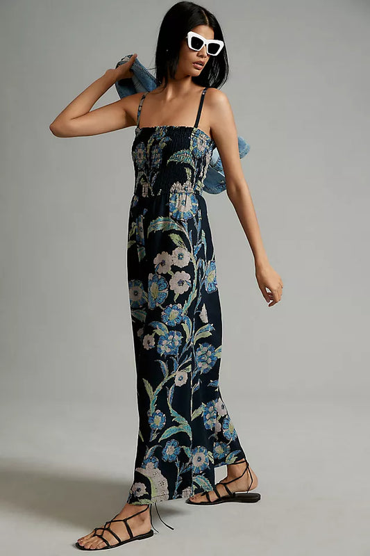 Anthropologie Pilcro Navy Floral Jumpsuit - Medium