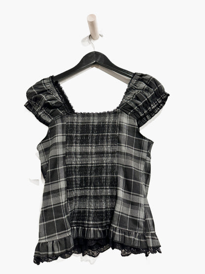 Black Plaid Ruffle Blouse - 6