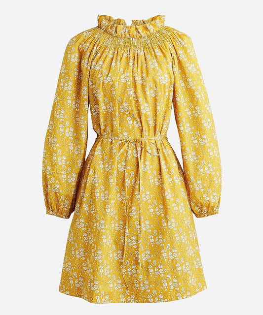 J.Crew Yellow Liberty Floral Print LS Mini Dress - Small