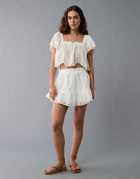 NWT American Eagle White Tie Back Eyelet Crop Top - Large