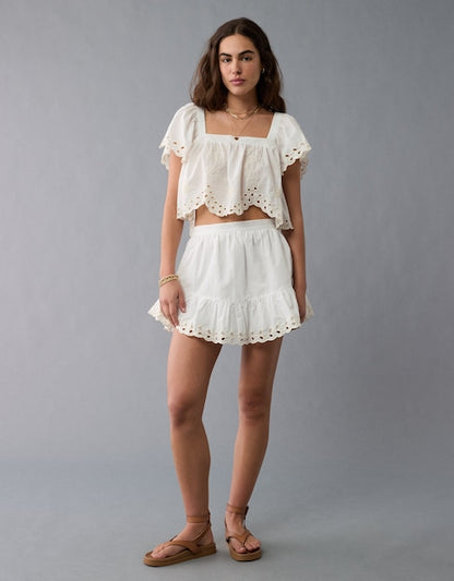 NWT American Eagle White Tie Back Eyelet Crop Top - Large