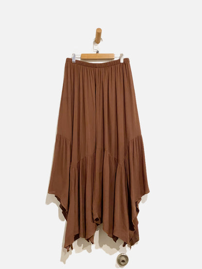 Originality Brown Handkerchief Hem Tiered Maxi Skirt - Medium