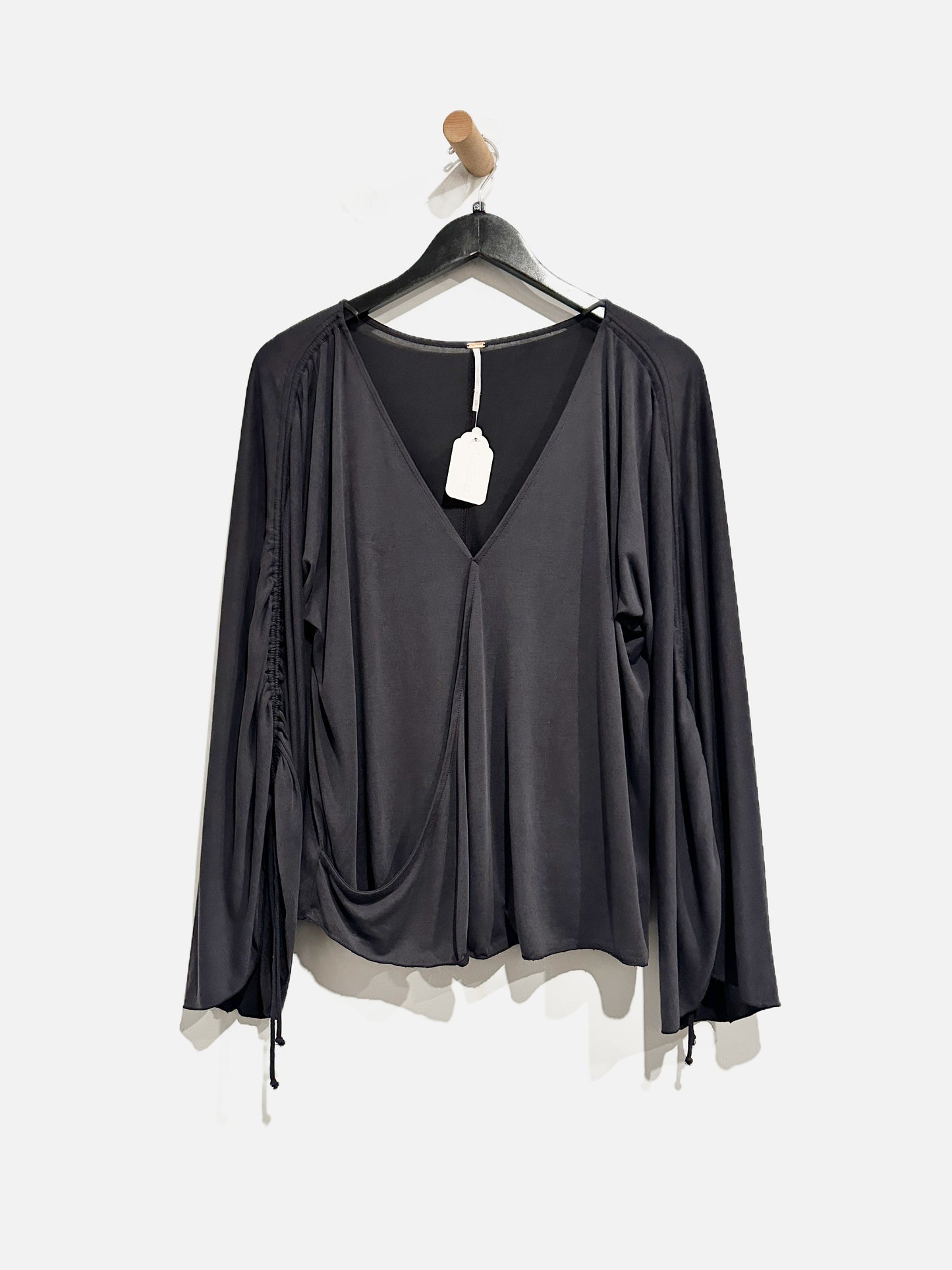 Free People Black V-Neck Wrap Top - XS