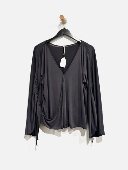 Free People Black V-Neck Wrap Top - XS