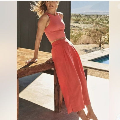 Athleta Playa Linen Wide Crop Pants in Passionfruit Coral Size 14