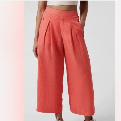 Athleta Playa Linen Wide Crop Pants in Passionfruit Coral Size 14