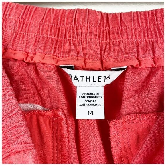 Athleta Playa Linen Wide Crop Pants in Passionfruit Coral Size 14