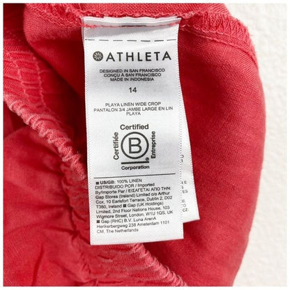 Athleta Playa Linen Wide Crop Pants in Passionfruit Coral Size 14