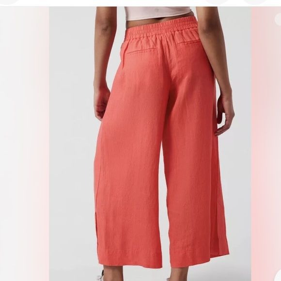 Athleta Playa Linen Wide Crop Pants in Passionfruit Coral Size 14
