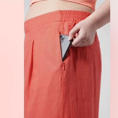 Athleta Playa Linen Wide Crop Pants in Passionfruit Coral Size 14