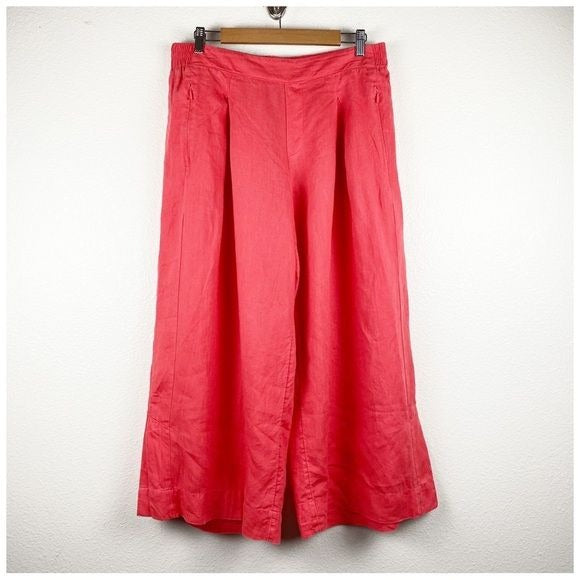 Athleta Playa Linen Wide Crop Pants in Passionfruit Coral Size 14