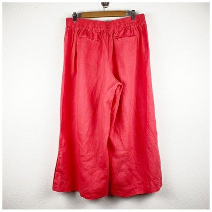 Athleta Playa Linen Wide Crop Pants in Passionfruit Coral Size 14