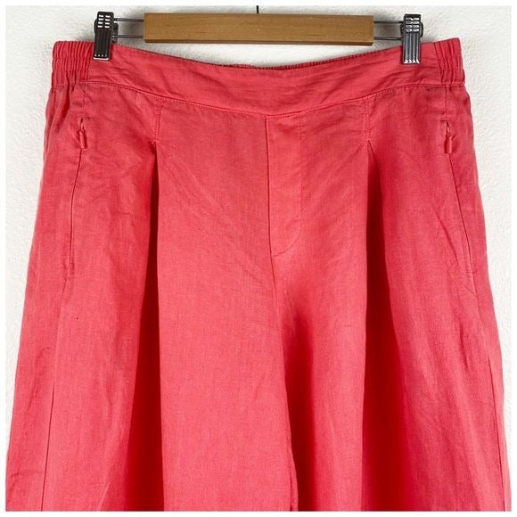 Athleta Playa Linen Wide Crop Pants in Passionfruit Coral Size 14