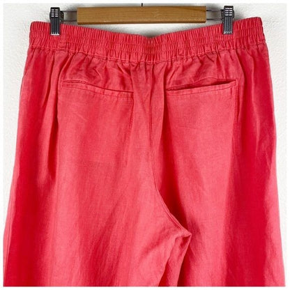 Athleta Playa Linen Wide Crop Pants in Passionfruit Coral Size 14