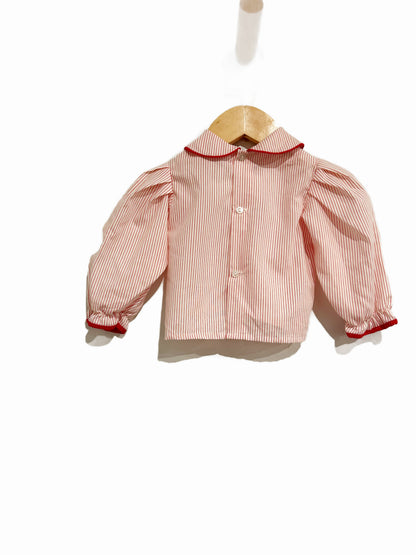 Vintage Kids Red and White Stripe Chick Blouse - 12m