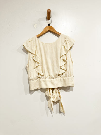 Blue Rain Cream Linen Blend Crop - Medium