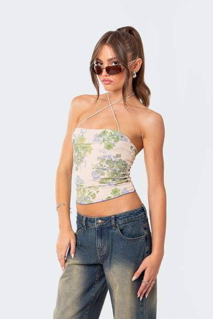 Edikted Garden Party Printed Halter Top - Small