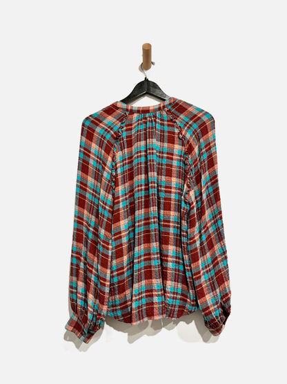 Anthropologie Pilcro Red and Blue Ruffle Blouse - Large