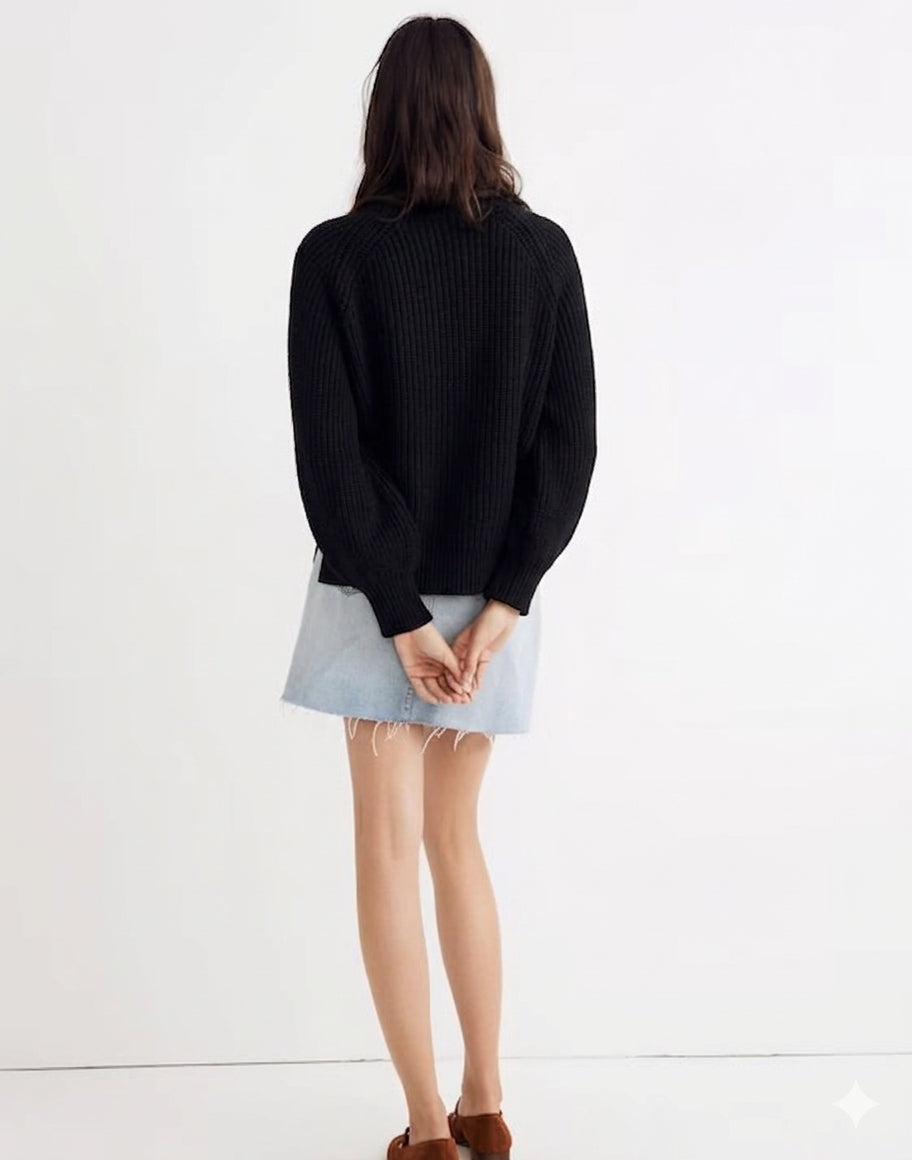 Madewell Balloon-Sleeve Pullover Sweater in True Black - Small