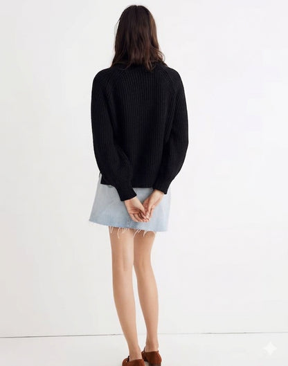 Madewell Balloon-Sleeve Pullover Sweater in True Black - Small