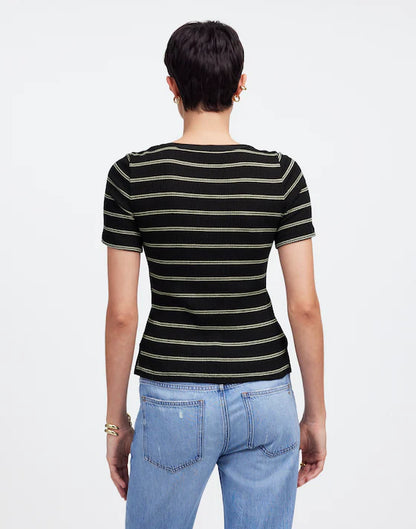 Madewell Ribbed Lace-Up Short-Sleeve Tee in Jet Black - XXS