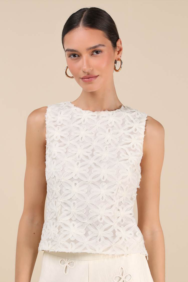 Lulus Charissa Ivory Textured Sleeveless Crew Neck Top - XS