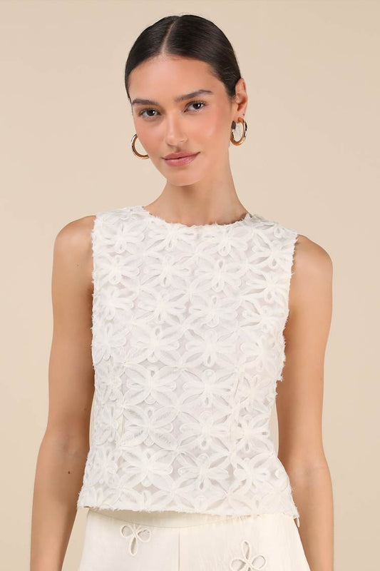Lulus Charissa Ivory Textured Sleeveless Crew Neck Top - XS