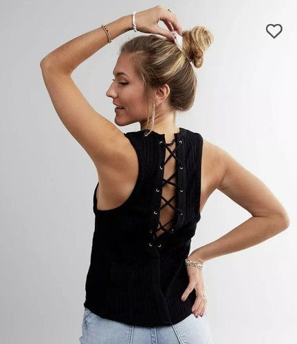 Free People Check It Out Lace Up Tank in Black - XS