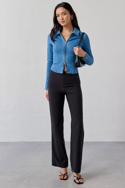Urban Outfitters Ledia Slim Long Sleeve Zip-Front Denim Shirt - Small
