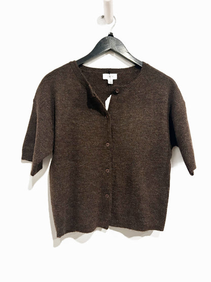 Cece Brown Short Sleeve Cardigan - Small