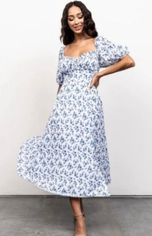 Baltic Born White and Blue Floral Midi Dress - Large