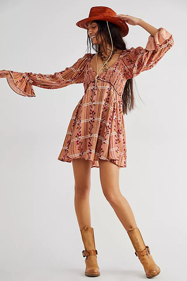 Free People Jackie Mini Dress in Rust Combo - Large