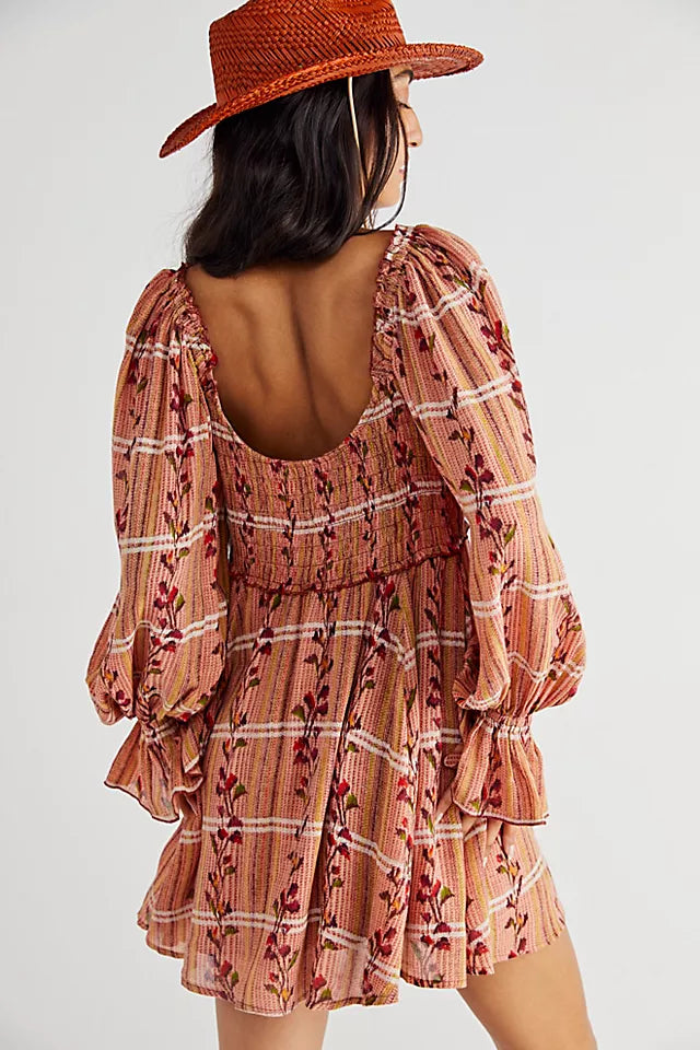 Free People Jackie Mini Dress in Rust Combo - Large